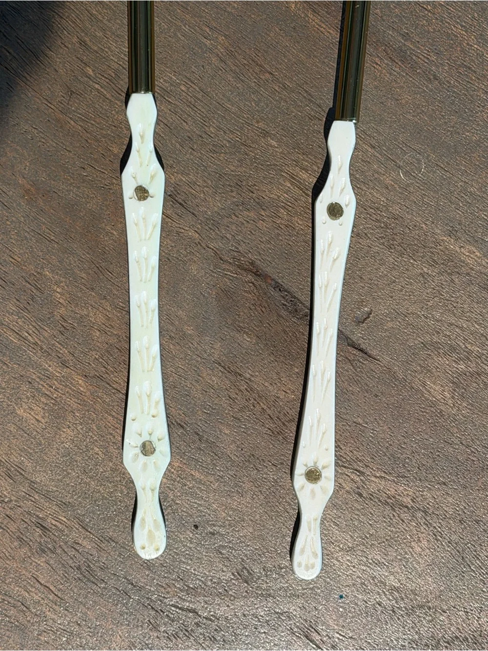 Anthropologie Gold Serving Spoons with Cream Decorative Handles